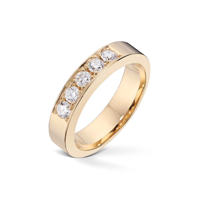 5 x 010 TW SI GU 16040 2 Diamonds by Frisenberg - Alliansering i gult gull 5 x 0,10 ct TW/SI - Kraftig ringskinne, håndlaget ved eget verksted