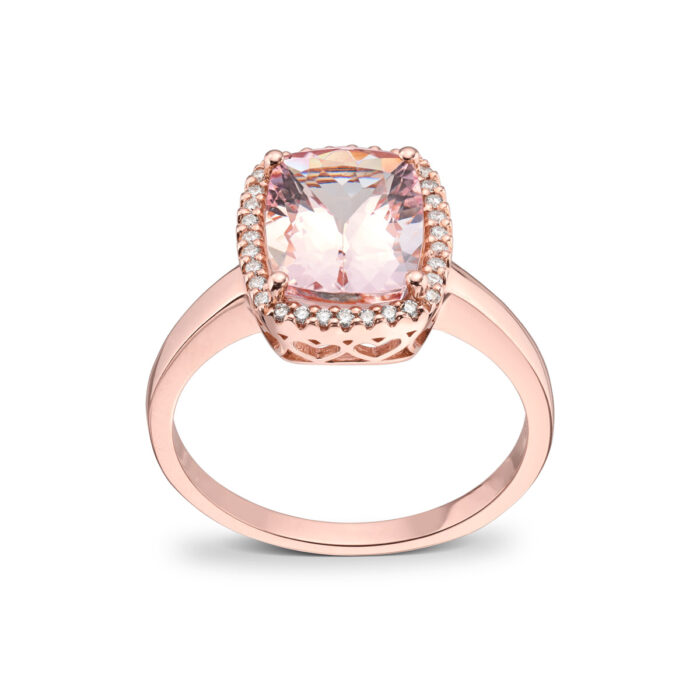 Diamonds by Frisenberg - Ring i rose gull med pink morganitt og 0,12 ct diamanter