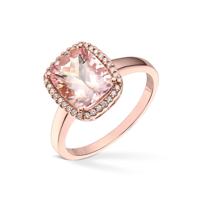 Diamonds by Frisenberg - Ring i rose gull med pink morganitt og 0,12 ct diamanter