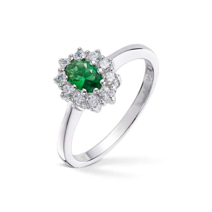 50 70394 1016 99 1 Silver by Frisenberg - Sølvring med grønn smaragd i krystall og zirkoniasteiner