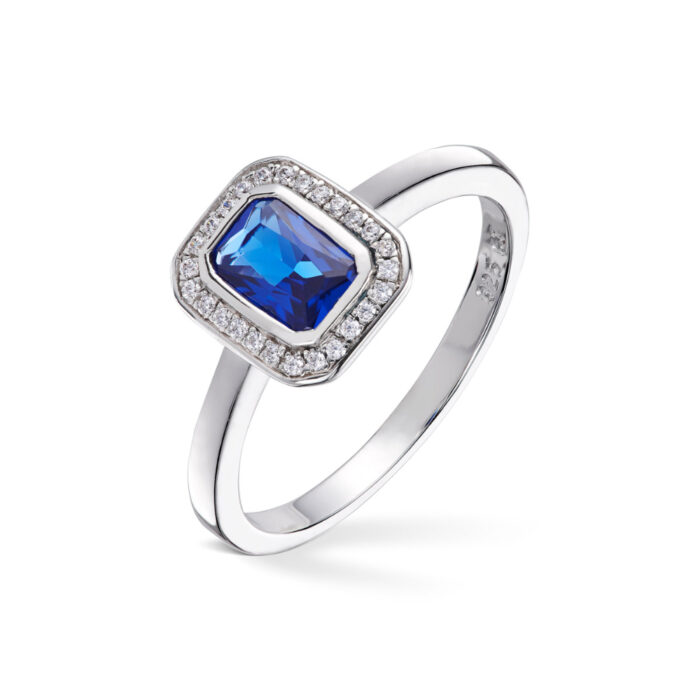 50 70757 1009 99 Silver by Frisenberg - Sølvring med blå safir i krystall og zirkoniasteiner