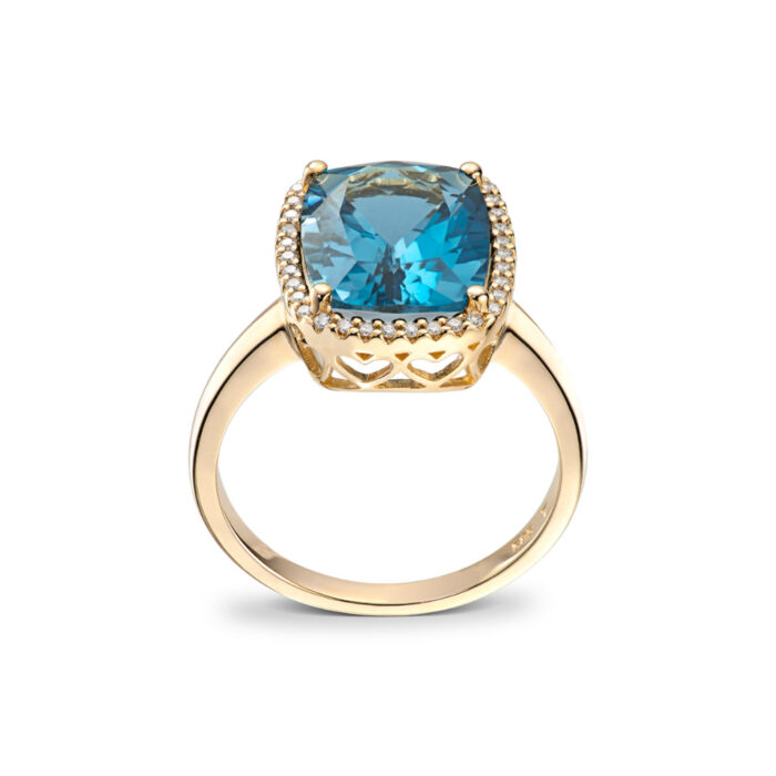 50 70956 4850 10645 1 Diamonds by Frisenberg - Ring i gult gull med Londonblå topas og 0,13ct diamanter