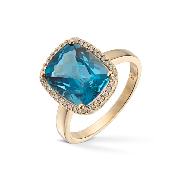 50 70956 4850 10645 Diamonds by Frisenberg - Ring i gult gull med Londonblå topas og 0,13ct diamanter