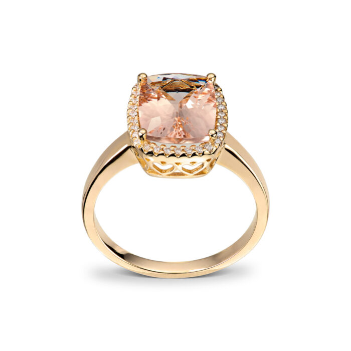 50 70957 5350 13500 1 Diamonds by Frisenberg - Ring i gult gull med peach morganitt og 0,10 ct diamanter