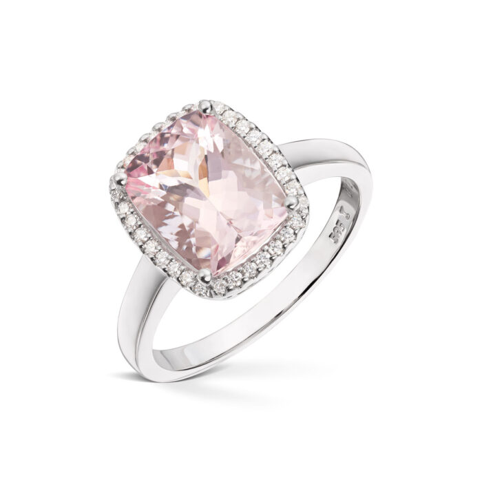 50 70957—4555 15550 2 2 Diamonds by Frisenberg - Ring i hvitt gull med pink morganitt og 0,12 ct diamanter