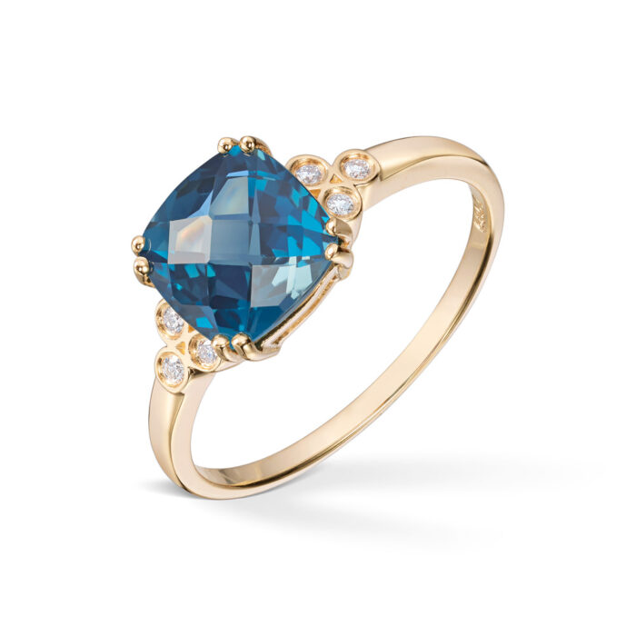 50 90051 4850 4950 Diamonds by Frisenberg - Ring i gult gull med diamanter og London Blå topas