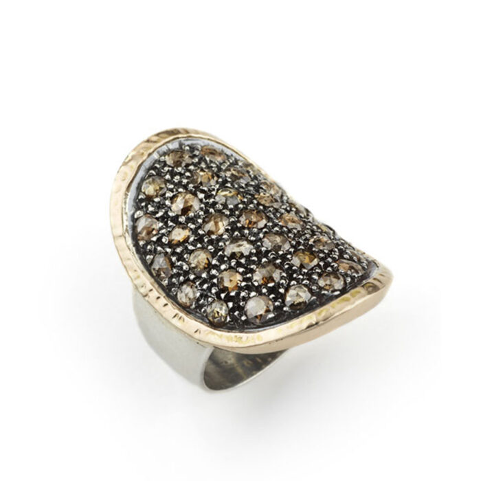 50110073 1 BY BIRDIE-sølv- sort rhodinert-Ring-Topkapi "TOPKA" med Polki diamanter og gult gull