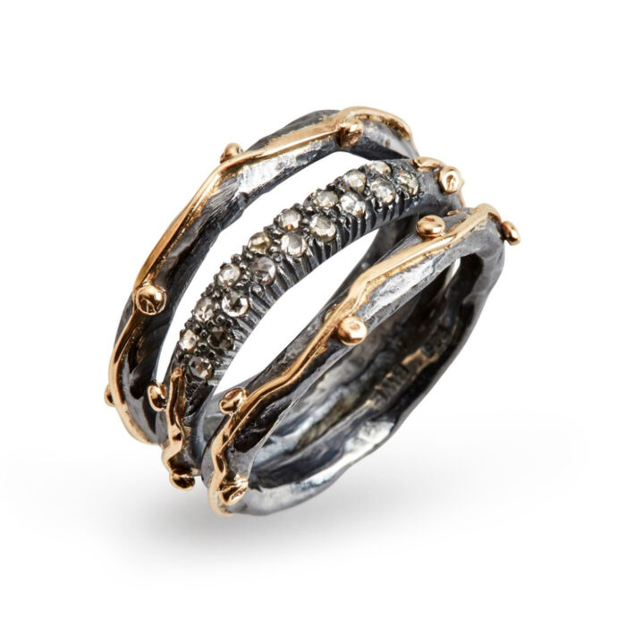 BY BIRDIE - Zeus Tribeca Pavé ring i sølv med detaljer i gull og diamanter