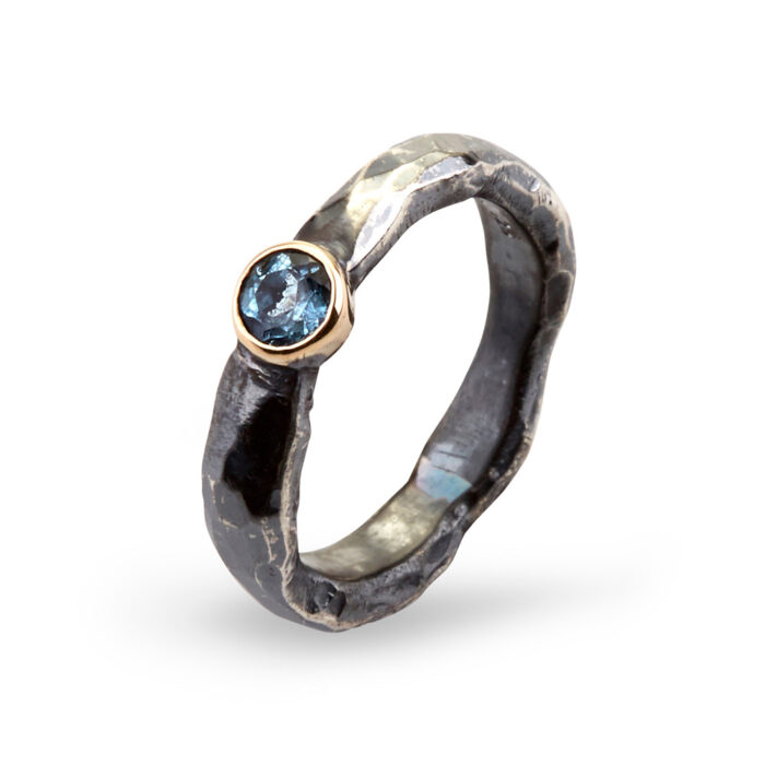 50110171A Ring Heritage Stone Aqua ByBirdie 290617 01179 BY BIRDIE-sølv-sort rhodinert-ring-Heritage Stone Aqua