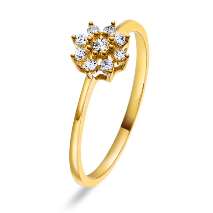 50343 Arne Nordlie - Ring i gult gull i rosett med zirkonia