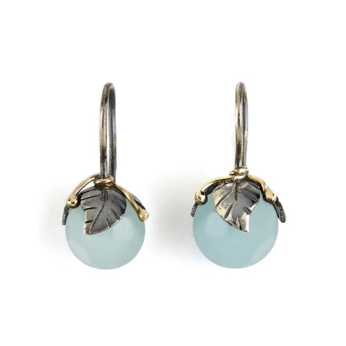 50801235F ByBirdie - Urban Leaf Drops ørepynt i sort rhodinert sølv med aquamarine