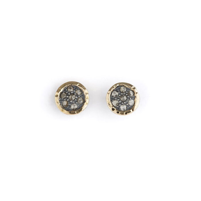 50811234 1 BY BIRDIE-sølv- sort rhodinert-ørepynt -Topka med rose cut diamanter og gult gull bånd rundt kanten