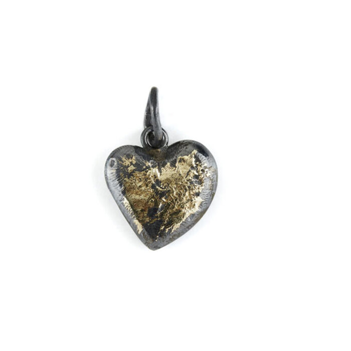 5090170 1 BY BIRDIE-sølv- sort rhodinert-anheng-Urban Heart med gull dekor BY BIRDIE-sølv- sort rhodinert-anheng-Urban Heart med gull dekor