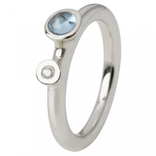 Lene Visholm- Ring med diamant og blå topas- Hvitt gull