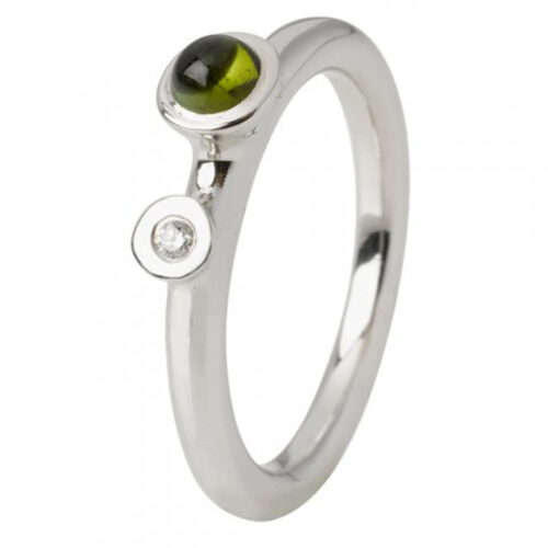 Lene Visholm- Ring med diamant og grønn turmalin- hvitt gull
