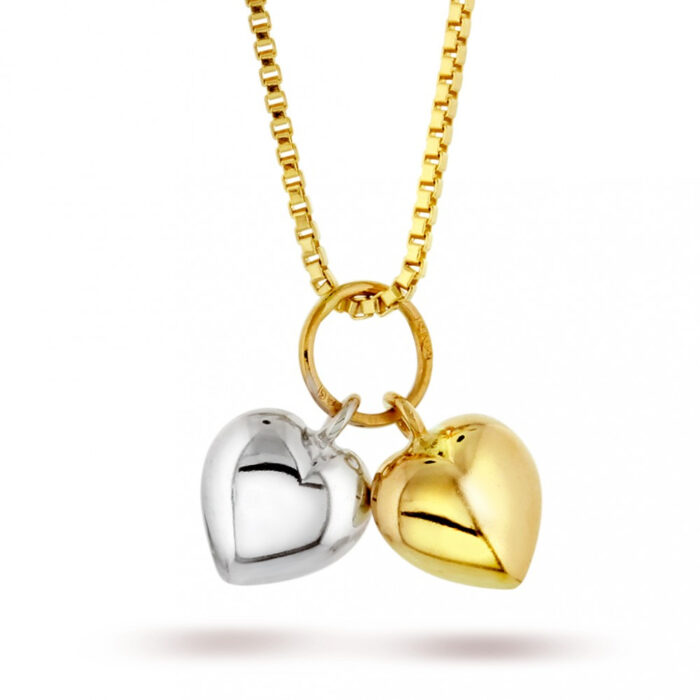 5714 Arne Nordlie - Halssmykke med to hjerter, hvitt gull og gult gull Arne Nordlie - Halssmykke med to hjerter, hvitt gull og gult gull