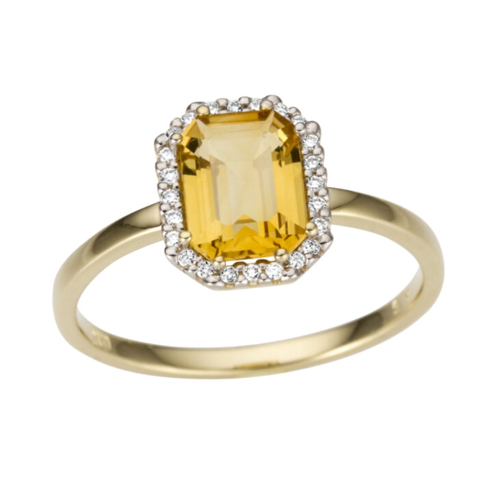 573149 Diamonds by Frisenberg - Ring i gult gull med diamanter og en nydelig Citrin