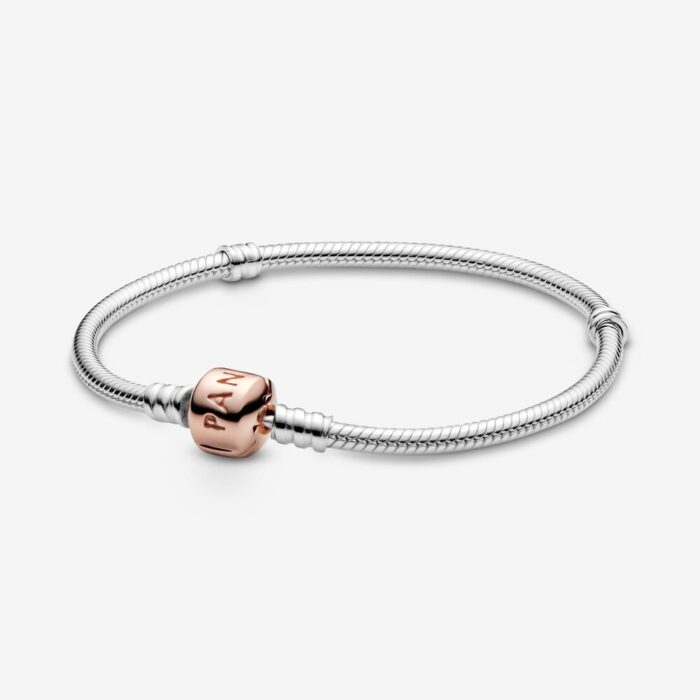 580702 RGB Pandora Moments Slangekjedearmbånd i sølv med roseforgylt lås