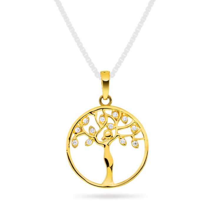 59685 A PAN Jewelry - Anheng i gult gull med zirkonia, livets tre