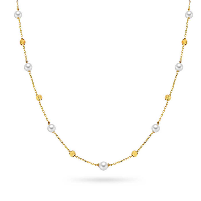 59687 A PAN Jewelry - Halssmykke i gult gull og ferskvannsperler