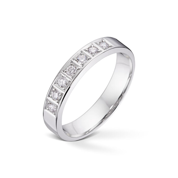 7 x 003 TW SI 9670 2 Diamonds by Frisenberg - Alliansering-Hvittgull 7x0,03 ct TW/SI-Kraftig ringskinne-Håndlaget ved eget verksted