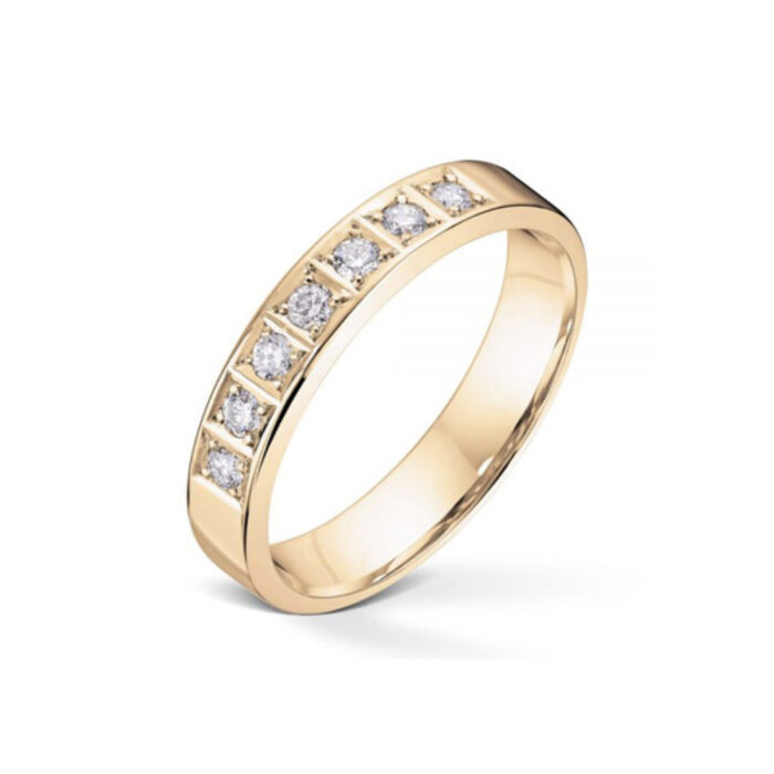7 x 003 TW SI GU 9670 600x600 1 Diamonds by Frisenberg - Alliansering i gult gull med 7 x 0,03 ct TW/SI - Kraftig ringskinne, håndlaget ved eget verksted