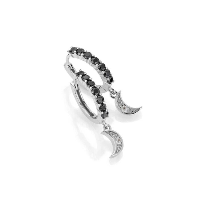 720054 A Hoops & Rings by Gulldia - Moon øreringer i 925 sølv med sorte zirkonia - måne