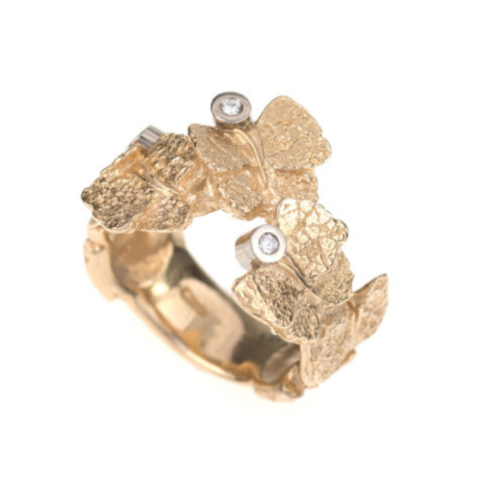9 9298 Van Bergen - Butterfly ring i gult gull med diamanter