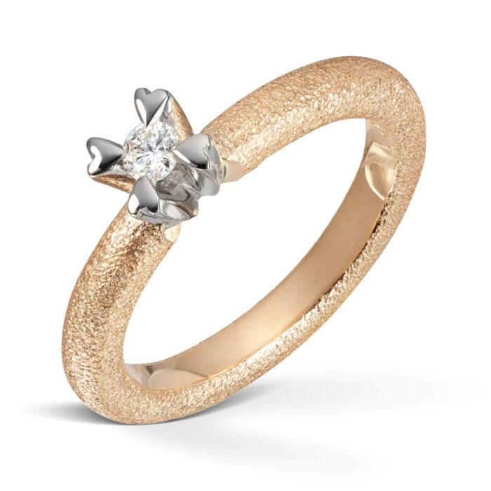9 9335 10 Van Bergen - Golden Love Heart ring i gult gull med hvitt gull fatning og 0,10 ct diamant TW/SI
