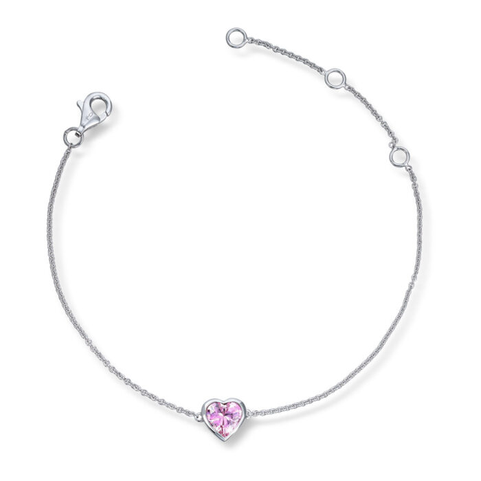 90 70013 613 680 Silver by Frisenberg - Armbånd i sølv med rosa zirkonia, hjerte