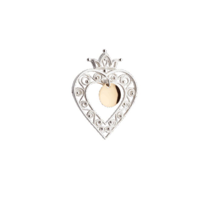 907500 Sylvsmidja - Liten sølje i hjerte med krone, hvit/forgylt
