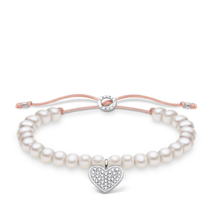 A1986 199 14 Thomas Sabo - Armbånd med perler og et pavert sølvhjerte - Symbols of Love