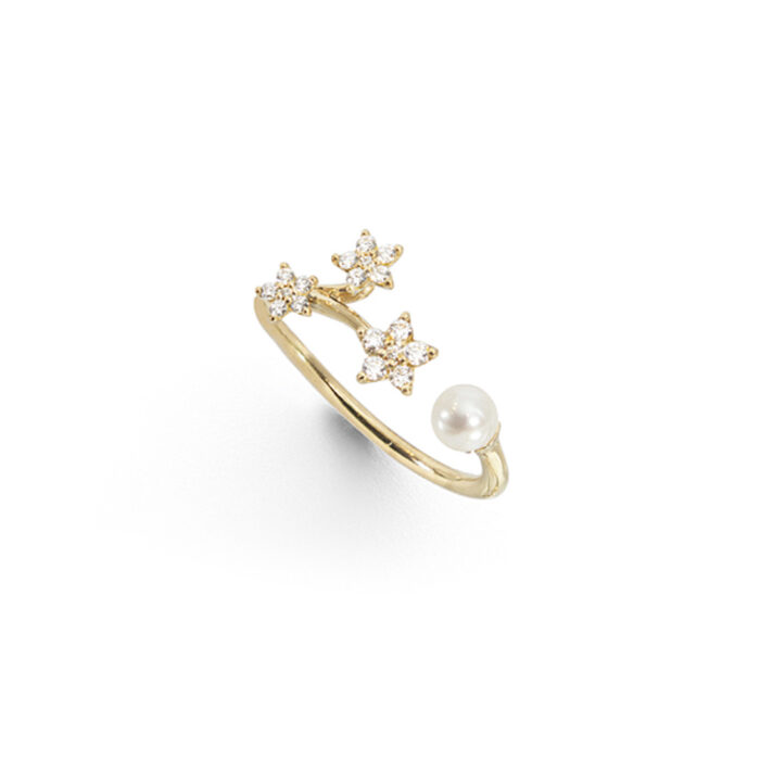 A2864 401 F Ole Lynggaard - Shooting Stars ring i gult gull med perle og 0,14 ct diamanter