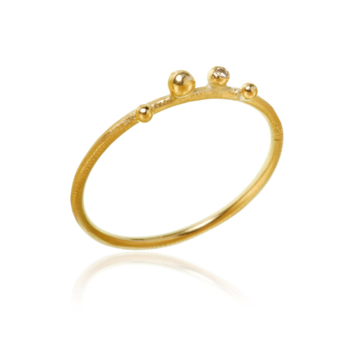 DEL3 A1450 Dulong - Delphis ring med 1 diamant og 3 kuler - Velg mellom 18k gult gull eller sølv