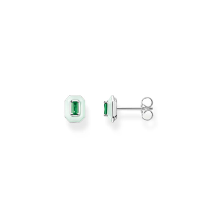 H2270 496 6 Thomas Sabo - Ørepynt i sølv, med hvit og grønn rektangel - Charming Pop