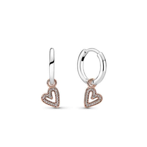 Pandora - Sparkling freehand heart hoop earrings