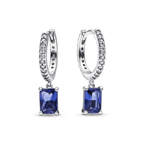 Pandora - Blue rectangular sparkling hoop earrings