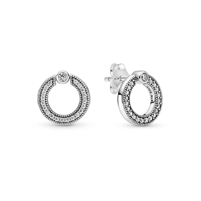 Pandora - Pavé & Logo Circle Reversible Stud Earrings