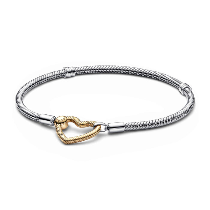 Pandora - Moments Heart closure snake chain bracelet i sølv / forgylt sølv