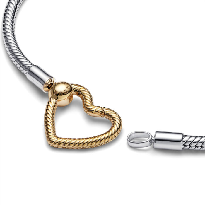 Pandora - Moments Heart closure snake chain bracelet i sølv / forgylt sølv