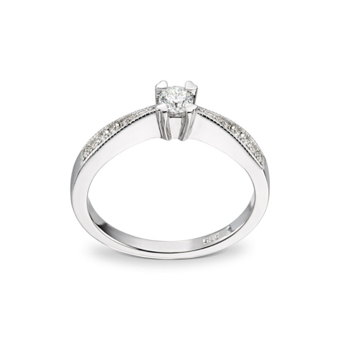 Hjerteklør 9800 1 Diamonds by Frisenberg - Ring i hvitt gull med 0,15ct + 0,09 ct sidediamanter