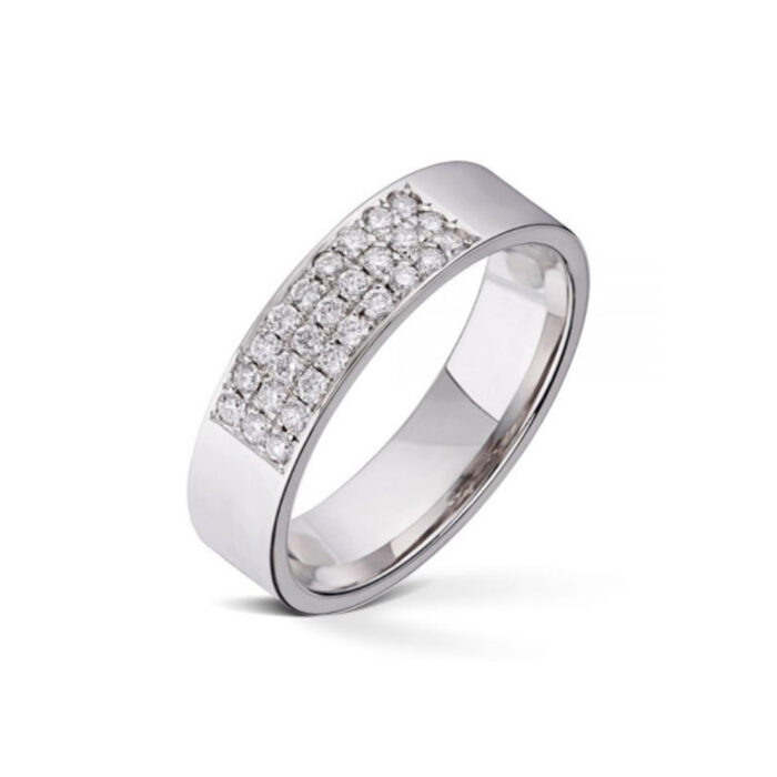 JF 100HV 50 27x001 TW SI 19250 600x600 1 Wedding by Frisenberg - Giftering i hvitt gull - 5 mm bred- med 27 stk diamanter i alt 0,27 ct TW/SI
