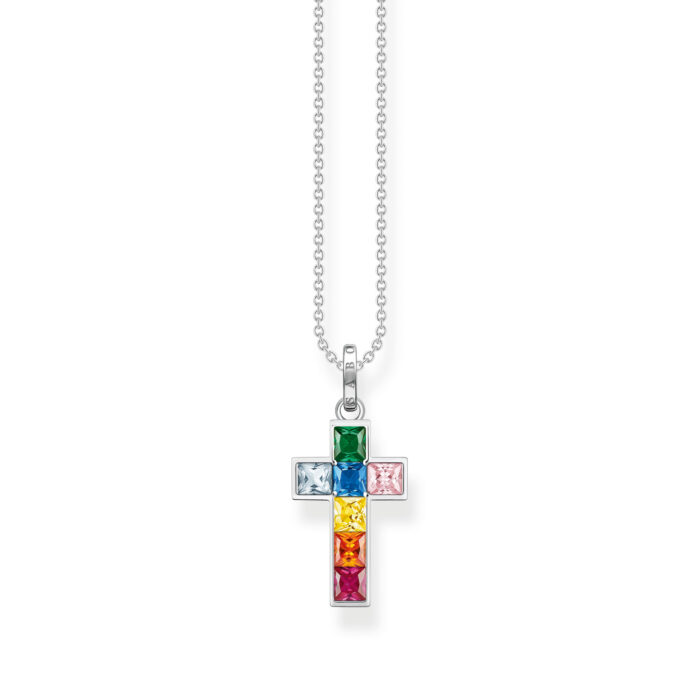 KE2166 477 7 Thomas Sabo - Halssmykke i sølv med fargede steiner - Kors - Rainbow Heritage