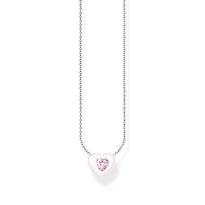 KE2184 041 9 Thomas Sabo - Halssmykke i sølv, med hvit og rosa hjerte - Charming Pop