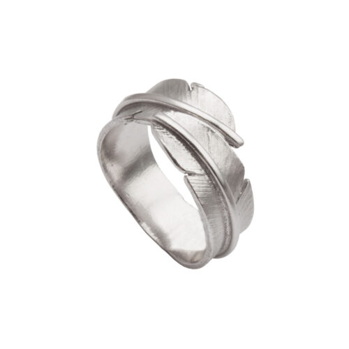 Heiring- Ring formet som en fjær- Rhodinert sølv
