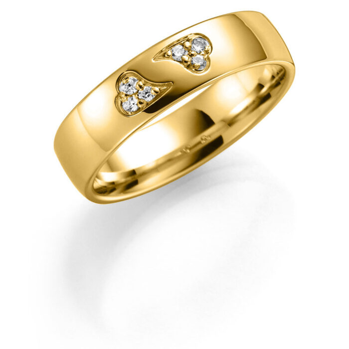 SE146GU50 Gult gull ring - 5 mm bredde m/ 6x 0,01 ct H/SI diamanter Gult gull ring - 5 mm bredde m/ 6x 0,01 ct H/SI diamanter