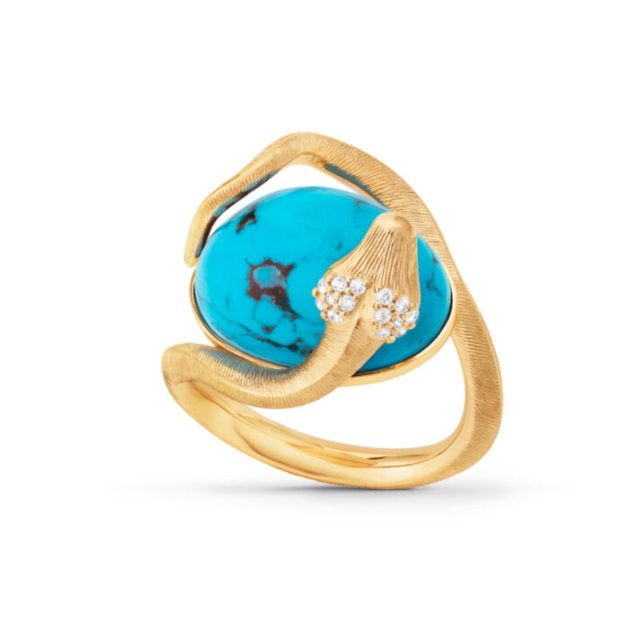 Snakes Ring Turquoise A9996 451 V1 Ole Lynggaard - Snakes ring i gult gull med turkis og TW/VS diamanter