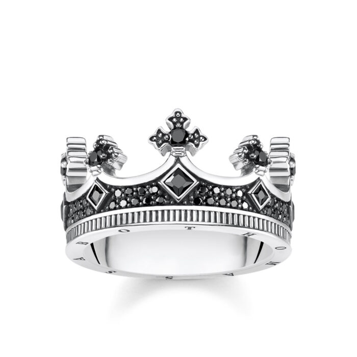 TR2208 643 11 Thomas Sabo - Bred ring i sølv med sorte zirkonia - The Crown