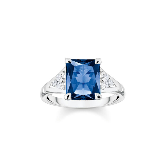 TR2362 166 1 Thomas Sabo - Ring i sølv med safirblå sten og hvite zirkoner - Blue Sapphire Heritage