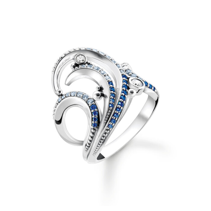 TR2378 644 1 1 Thomas Sabo - Oceanvibes - Ring i sølv med blå steiner og hvite zirkoner - Kun str 56 igjen!